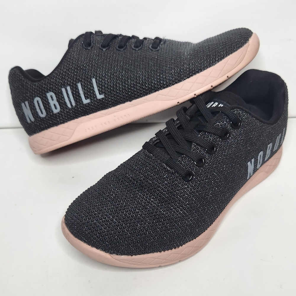 NoBull Project Heather Trainer Shoes Women 7.5 Black Outwork Dusty Rose CrossFit